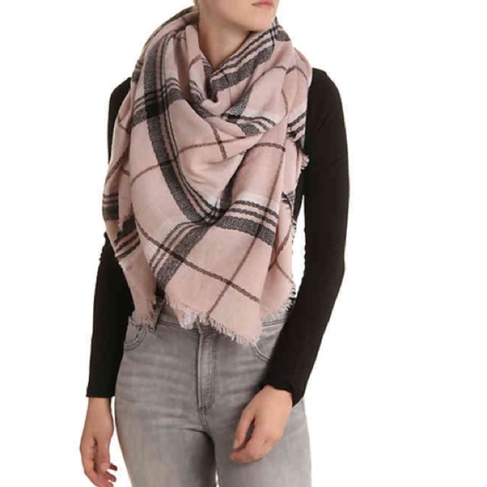 Blush Black White Plaid Blanket Scarf